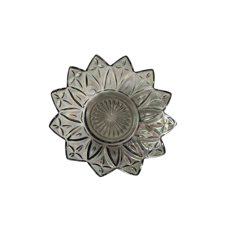 Vintage Federal Glass Petal Bowl Iridescent Smoke Gray Sunburst 6 Inch Dish